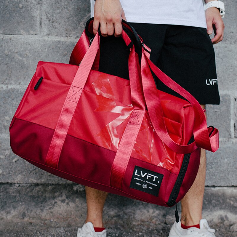 Multifunction Gym Men Sports Fitness Pack Cylinder One Shoulder Sport Women's Handbags Travel Nylon Waterproof Handbag Package: Red