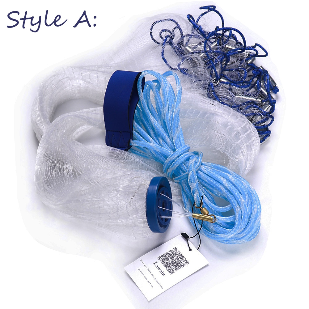 Lawaia Hand Cast Net American Style Diameter 2.4m-7.2m Monofilament Nylon Folding Small Mesh Fishnet With or No Pendants