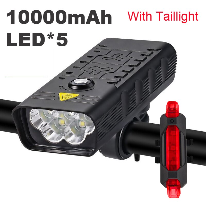 Luz LED súper brillante para bicicleta, faro delantero y trasero de 10000 lúmenes, recargable vía USB, 3000 mAh, 5T6: 5 LED Sets