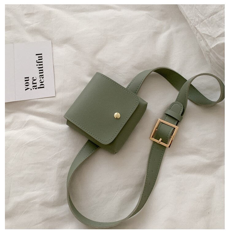 Kvinner belte vesker ensfarget skulder midje vesker kvinner pu skinn uformell veske lommebok bryst belte crossbody veske: Grønn