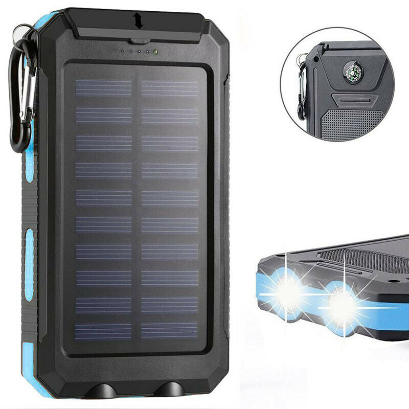 Solar Draagbare Waterdichte Draagbare Power Bank 30000 Mah Voor Alle Slimme Telefoon Batterij Powerbank Snelle Opladen Externe Batterij Led: Blauw
