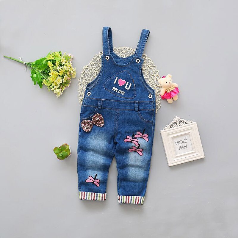 NYSRFZ Spring and autumn Baby Bib Pant Kid Boys Girls Denim Overalls dragonfly pattern Trousers Kids Rompers: 12M