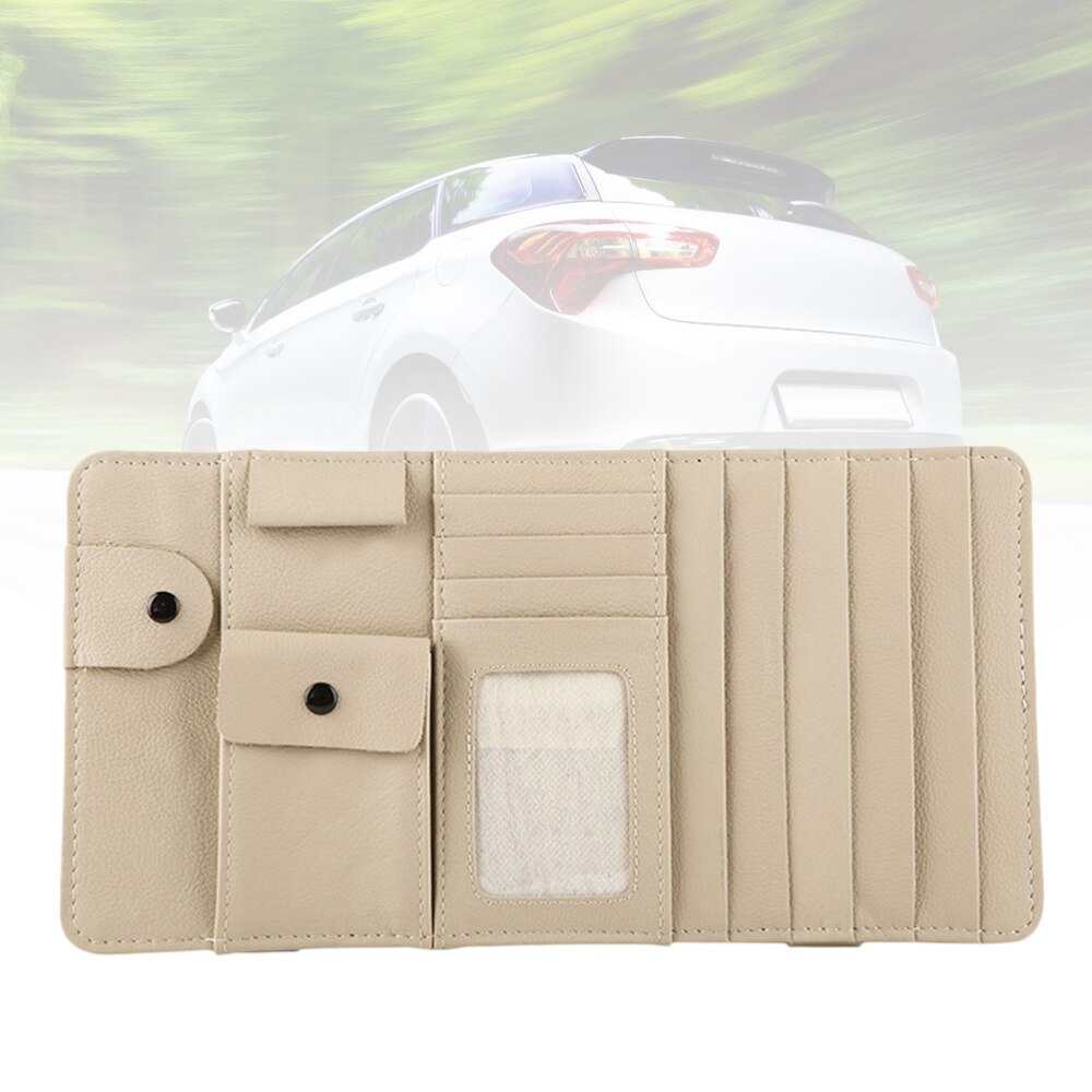 Multifunksjon bil solskjerm cd holder auto solskjerm cd organiser bag kortoppbevaringsveske (beige)
