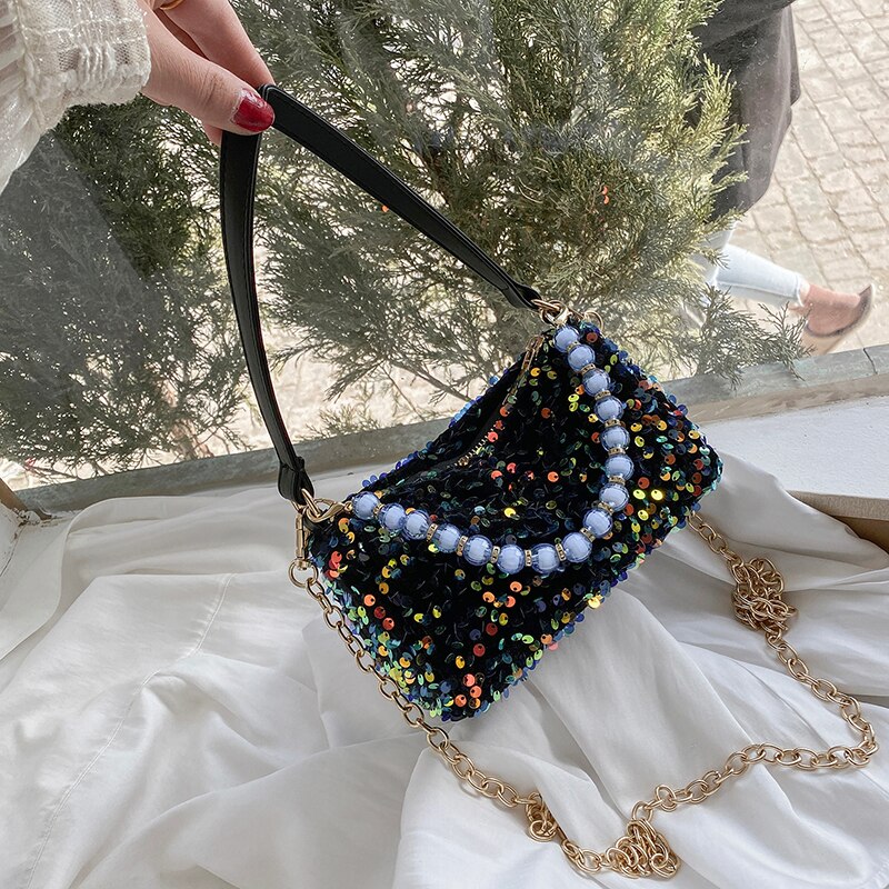 Paillettentaschen für damen, schultertaschen, luxuriöse perlenhandtaschen, damentaschen: Schwarz