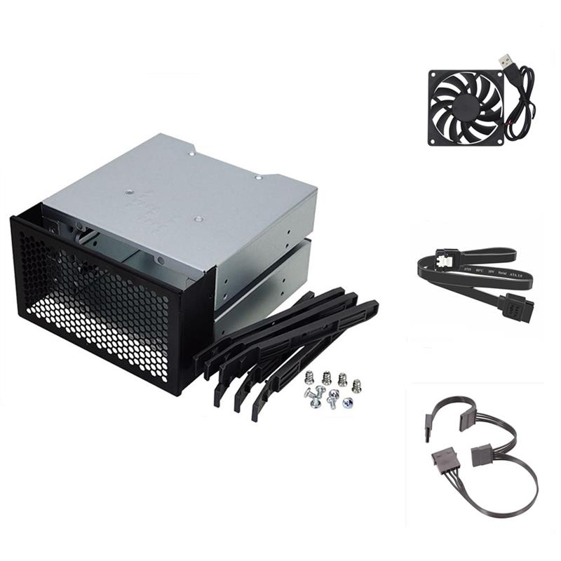 Cage pour disque dur SATA 5 pouces à 3X3.5 pouces, support pour disque dur, convertisseur adaptateur avec ventilateur, en acier inoxydable: A5