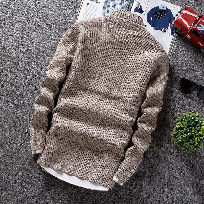 Winter Men's Sweater Male Slim Fit Knitted Pullovers Solid Color Casual Thick Warm Mens Christmas Sweaters Knitwear