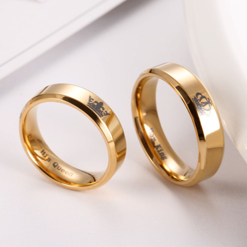 6mm gouden ringen haar koningin haar koning sieraden dating voor koppels roestvrij staal vrouwen en mannen