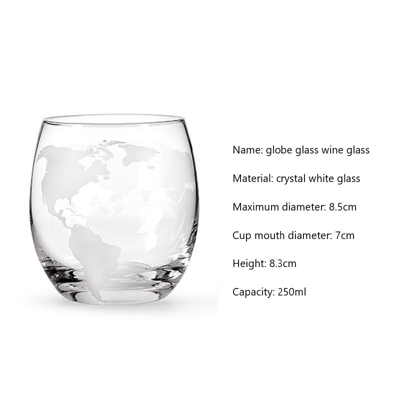 250 ML Whiskey Glass Etched Globe Glass for Vodka Rum Scotch Glass World Map Rocks Glass for