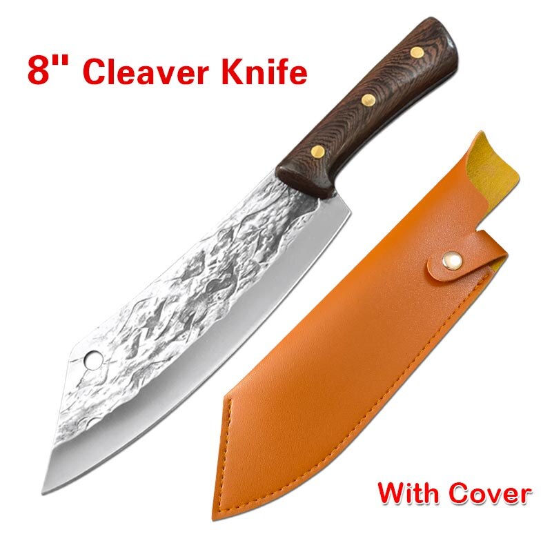 Chinese Kitchen Chef Knife Multifunctional Meat Cleaver Vegetable Cutter Butcher Knife Slicing Knife Cooking Tools: D with cover
