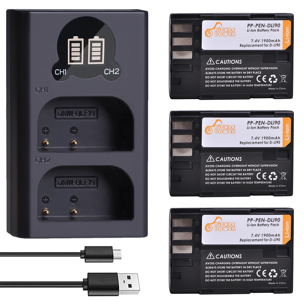 2Pcs D-Li90 DLi90 D Li90 Battery & Dual USB Charger for Pentax K-7 K-7D K-5 K-5D K-5 II K-5IIs K-3 K-3 II K-01 K-1 645 645D 645Z: Charger and 3Battery