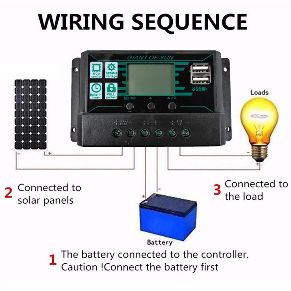 MPPT/PWM 2-in-1 Solar Charge Controller 12V 24V Solar Panel Battery Regulator 2USB Port LCD Display 10A 20A 30A 40A 50A 60A 100A