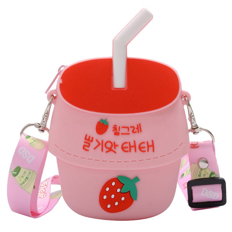 Cartoon Crossbody Phone Pouch Silicone Shoulder Bag Tote Purse Zipper Satchel 20CA: Pink