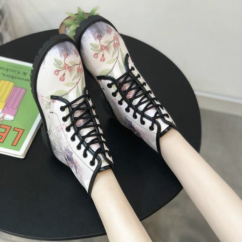 Skeleton Vrouwen Sneeuw Enkellaarsjes Motorcycle Skull Viooltje Lage Hakken Schoenen Vintage Pu Leer Warme Winter Hoge Platform