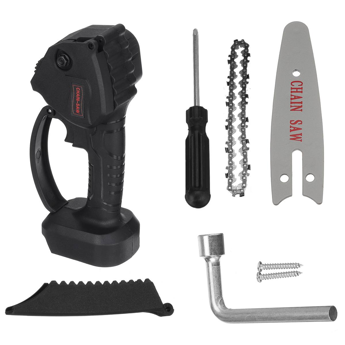 Mini Electric Chain Saw Wood Cutting Lithium Battery Pruning Chainsaw Garden Tool Rechargeable Woodworking Tool: Black