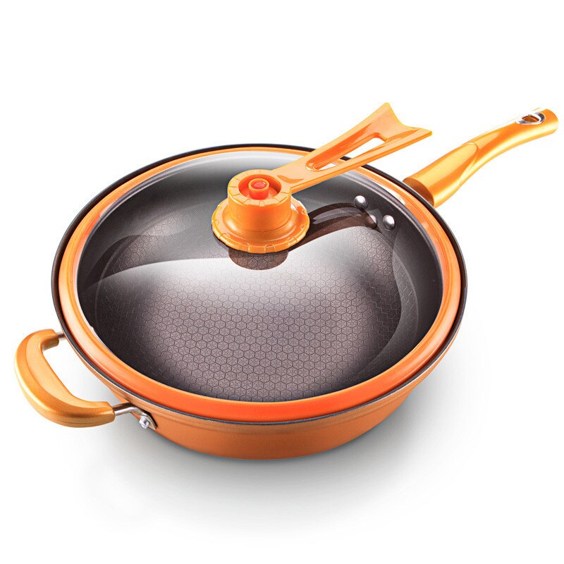 Kitchen Pot 32cm Iron Frying Pan Heat-preserve Vacuum Pot Boiling Cease-fire Health Preservation Pan Cooking Wok Pan with Uprigh