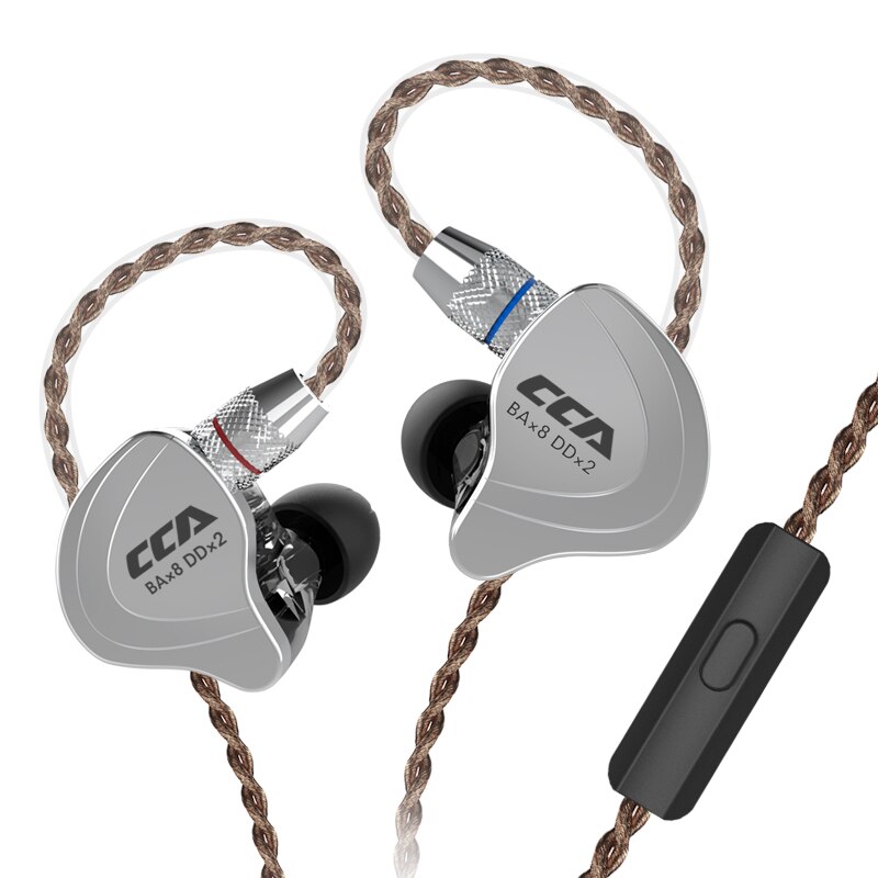CCA C10 4BA+1DD Hybrid In Ear Earphone Hifi Dj Monito Running Sports Earphone Cable 10 Drive Unit Headset Noise Cancelling: Black mic