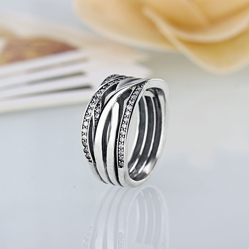 Klassisk stil stabelbar ring sløjfe knude blomster blad ring metal zirconia krystal finger lucky ring kvinde & #39 ;s bryllup fest smykker: 9 / A10