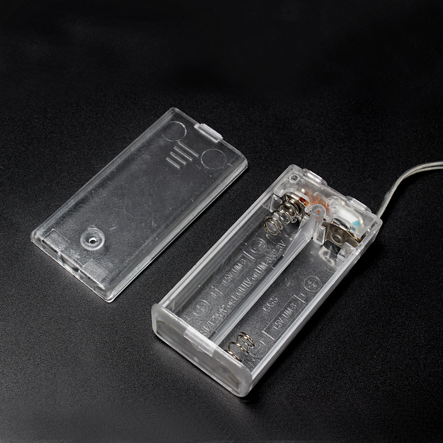 1 STKS 3 V Transparante Batterij Doos 2xAA Batterij Houder Met GEEN OFF Knop Switch & Draad Lood Voor AA Oplaadbare Batterij