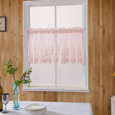 Kitchen Short Tulle Curtains Lace Coffee Cabinet Tulle Curtain Rod Pocket Bedroom Home Decor Short Curtain Solid Color: pink / 137X61CM