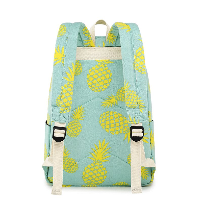 Mode Canvas Vrouwen Rugzak Set Fruit Ananas Afdrukken Vrouwelijke School Rugzak met Lunchbox Zakken Meisje Dagelijks Laptop Boekentas
