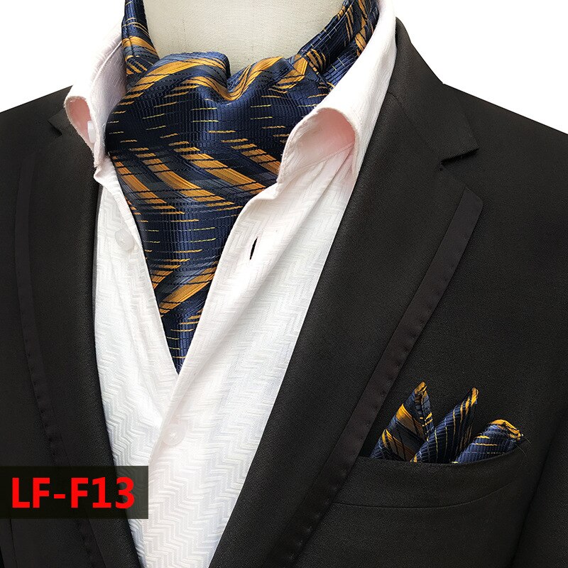 Mans Vintage 100% seda Ascot corbata set de bolsillo a cuadros de lujo Mans Paisley flor corbata pañuelo para hombres: LF-F13