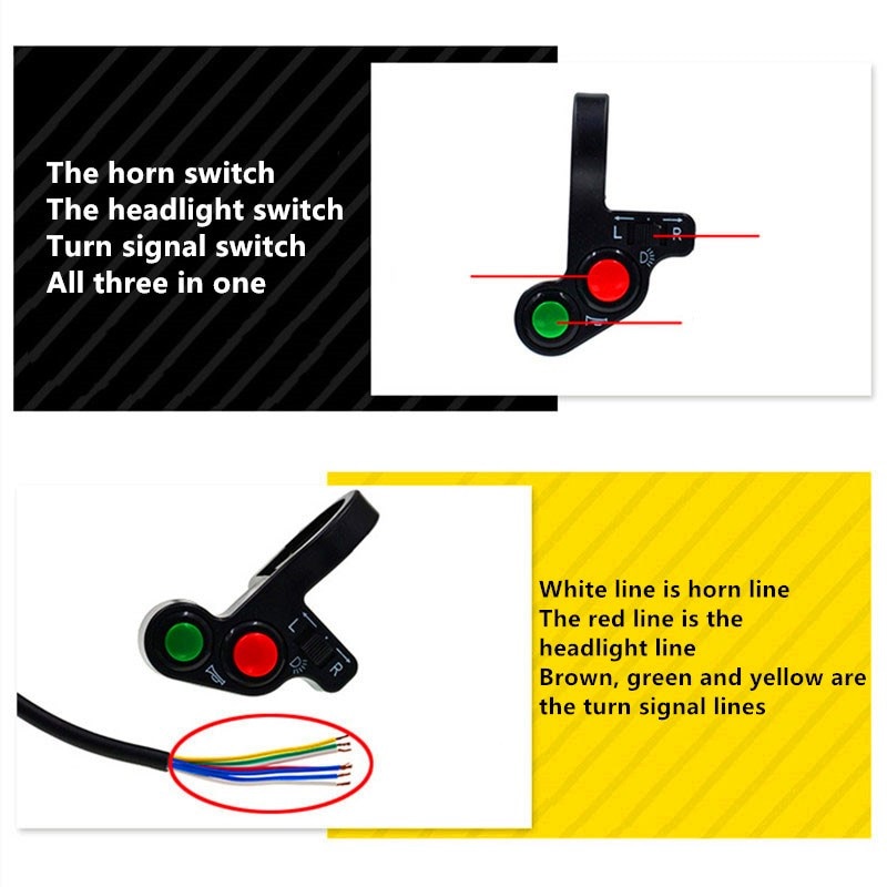 Tres-en-uno de manillar de la motocicleta interruptor bicicleta eléctrica claxon para moto las señales de giro en/botón interruptor de la luz de piezas de la motocicleta