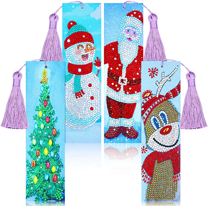 5D Diamond Painting Bookmarks Flower Butterfly Kits for Adults DIY Bookmarks with Tassel Arts Crafts Set Rhinestone Dot: 03-4 PIECES