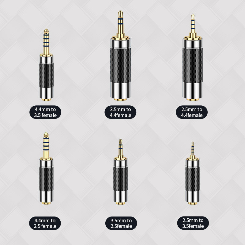 Vergulde hoofdtelefoonaansluiting 2,5 mm 3,5 mm 4,4 mm conversie Audio-adapter Stereo stekker Koolstofvezel audioconnector