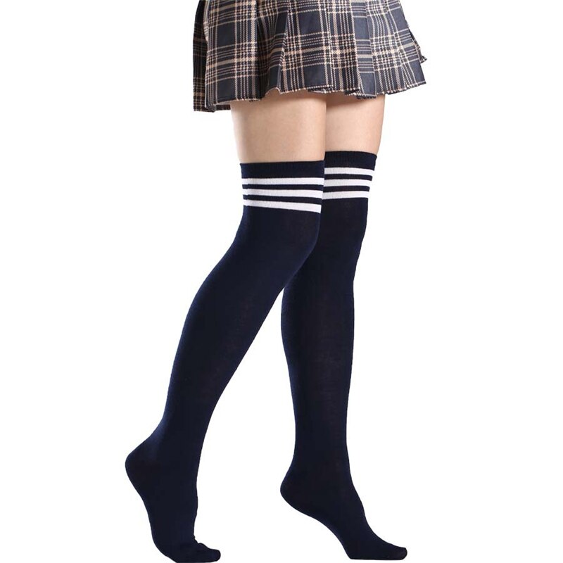 Women Girls Long Tube Socks Stripes Over Knee Length Sports Stockings for Dancing Running Travelling Cycling
