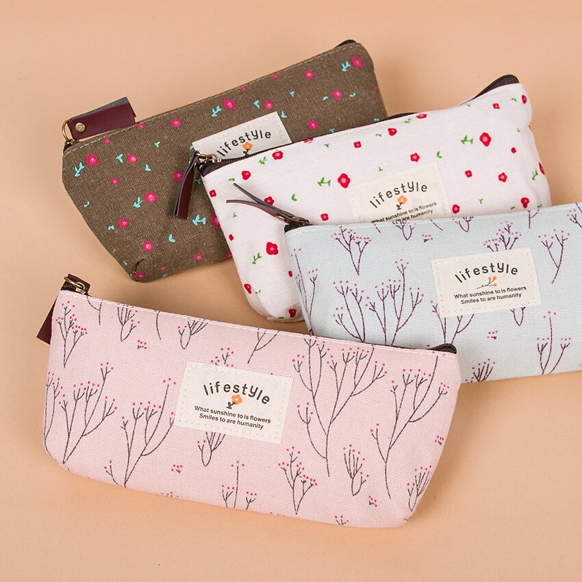 1Pc Kleine Bloemen Etui Canvas Opslag Pouch Pen Tas Kleine Verse Canvas Rits Potlood Box Office levert