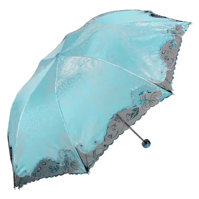 Brand Lace Umbrella Rain Women Folding Flower Portable Clear Umbrellas Double Girl Parasol Female Chinese: blue-green