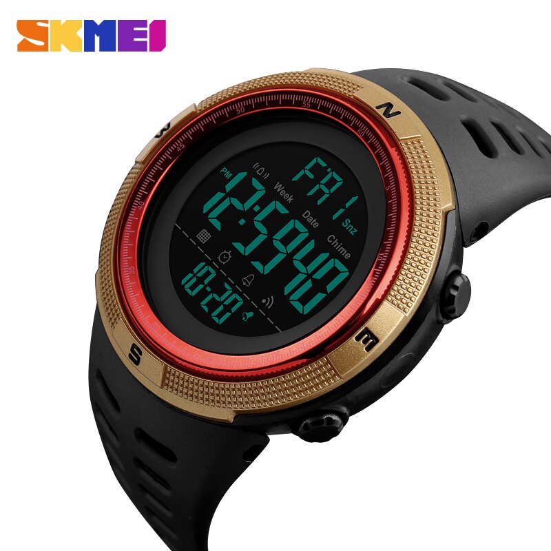 Heren Horloges Dive 50m Digitale LED Leger Sport Horloge Heren Casual Elektronica Horloges Man Klok relojes hombre SKMEI: Gold Red