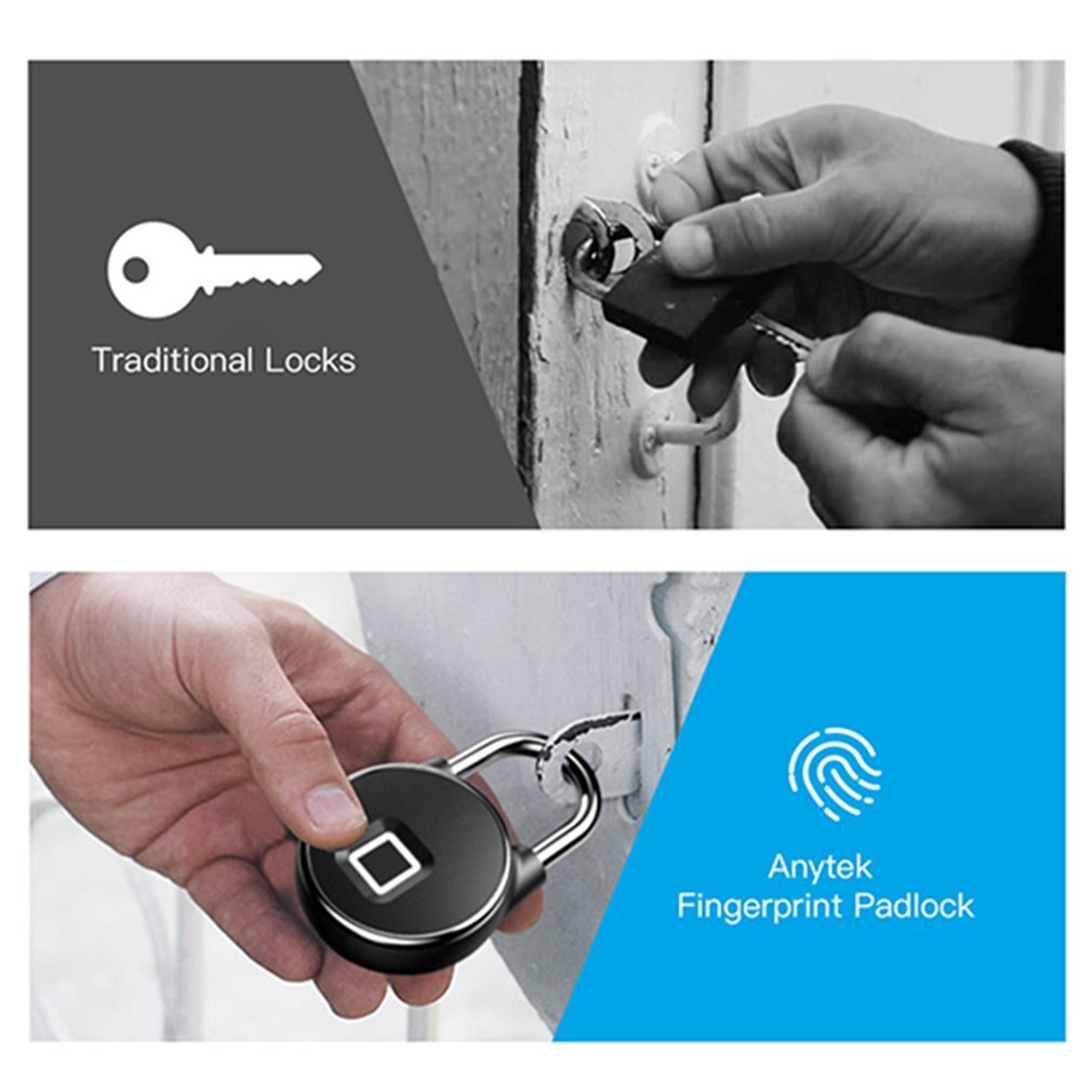 Portable bluetooth Lock Smart Padlock Keyless Fingerprint Lock Anti-Theft Security Door Padlocks for Bag Drawer Suitcase