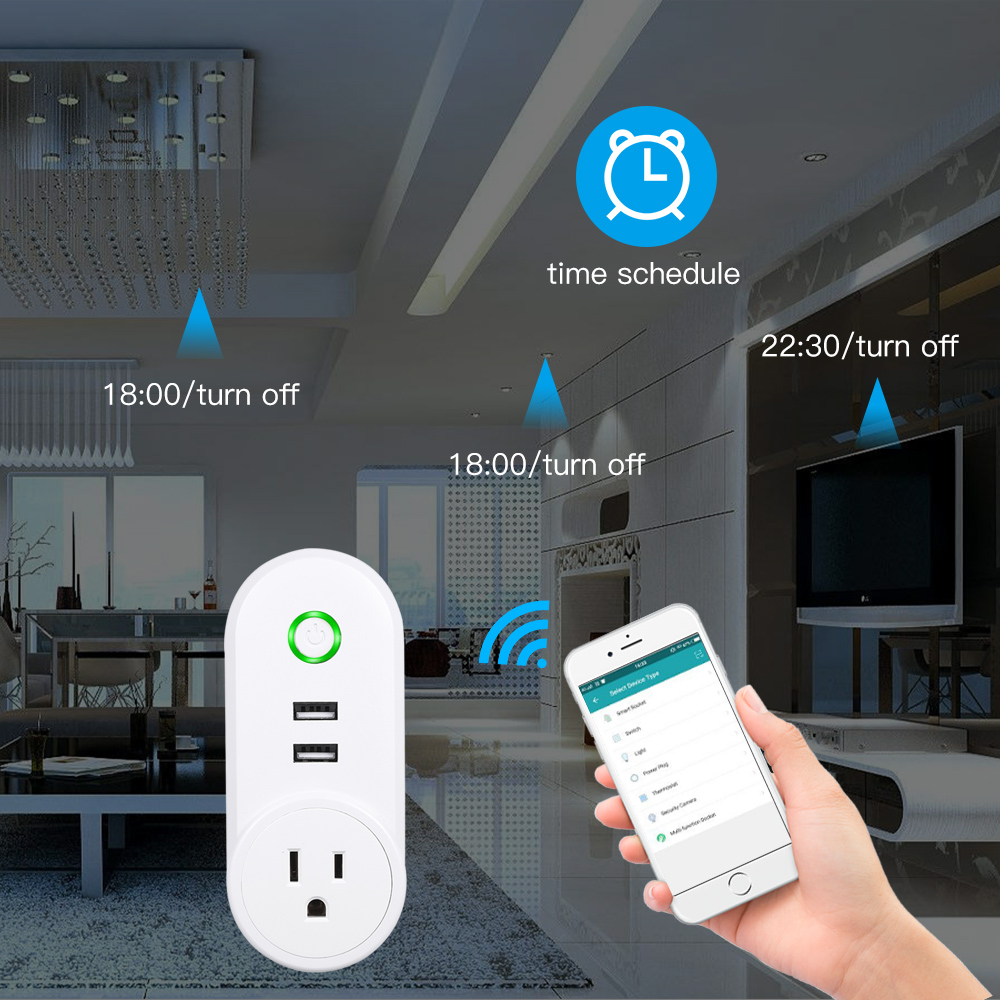 Smart WiFi Socket Smart Plug Dual USB Charging Port 10A Timer Power APP Remote Control Timers
