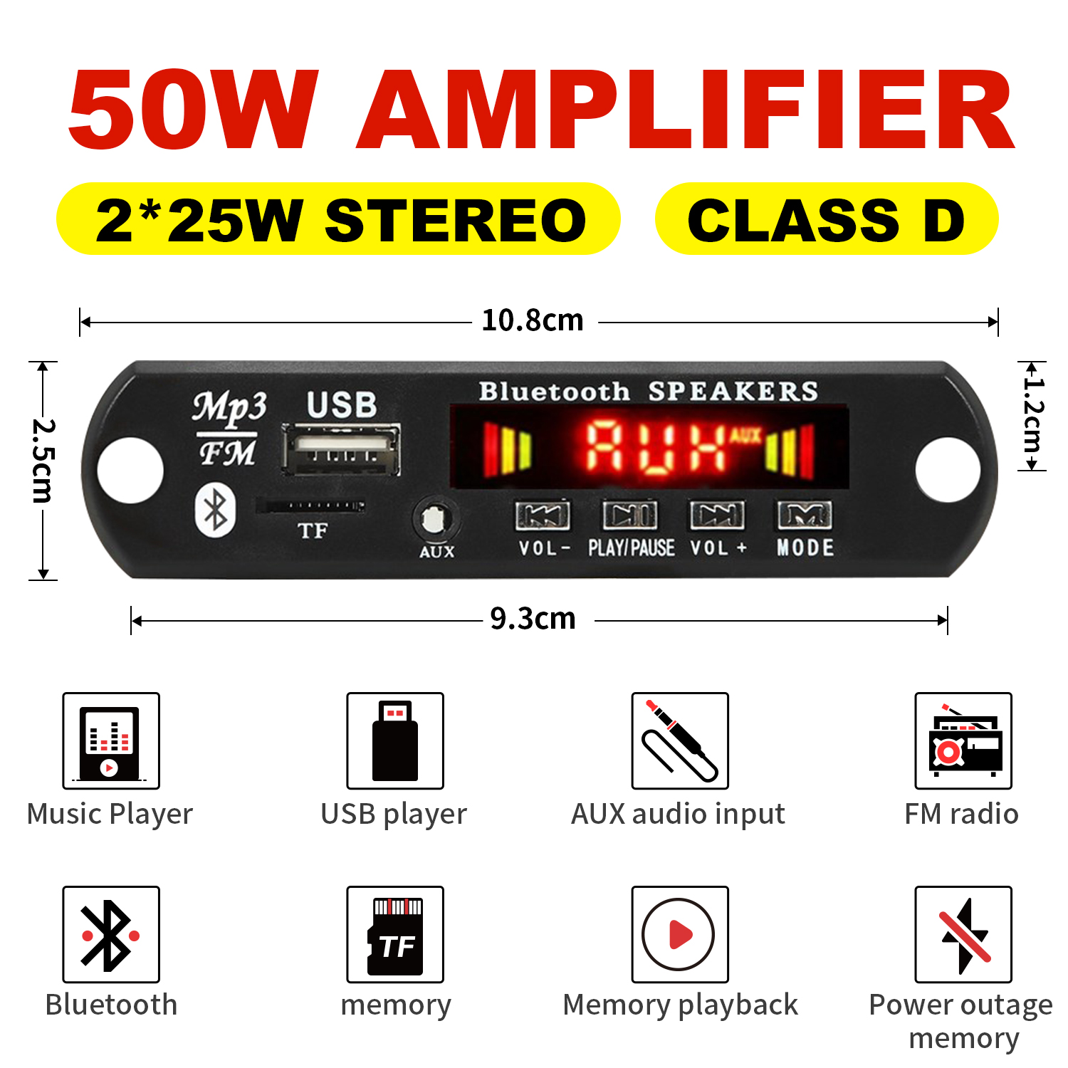 80W 50W Wzmacniacz Odtwarzacz MP3 Dekoder Płyta 12V 18V Bezprzewodowy Bluetooth 5.0 Car Audio USB TF FM Radio Nagrywanie Połączenie Dla Głośnika
