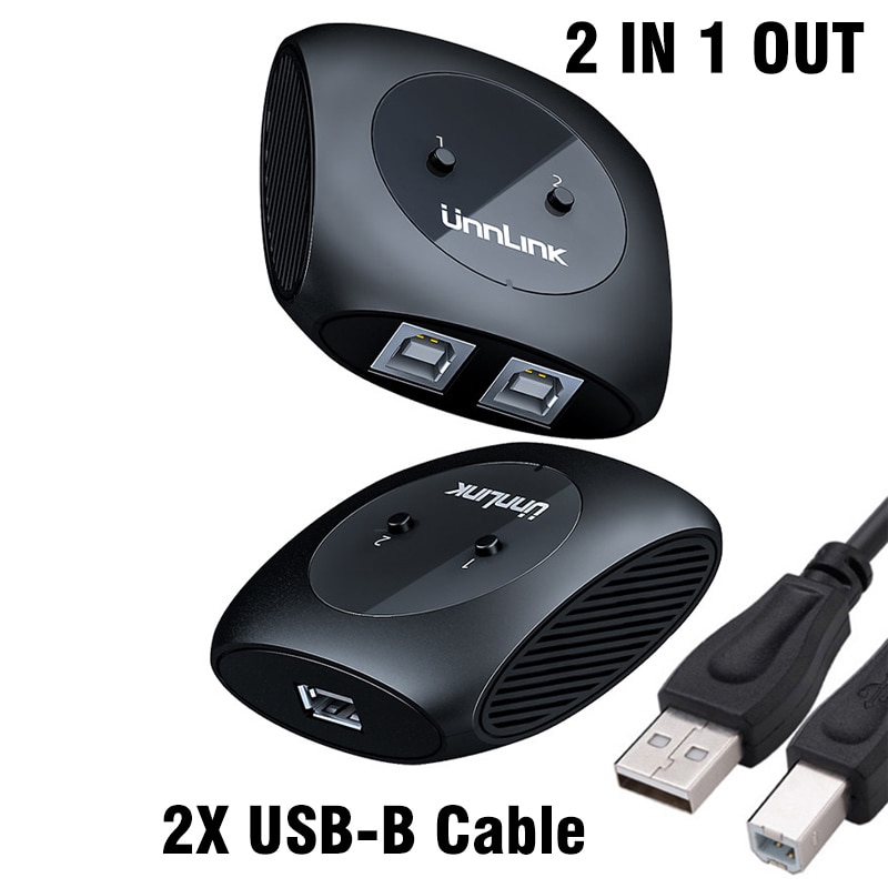 Unnlink 2/4 Ports USB Switch Selector Hotkey 2/4 PCs Computers Laptops Share USB Device Switcher Box For U Disk Scanner Printer: 2 Ports with cable