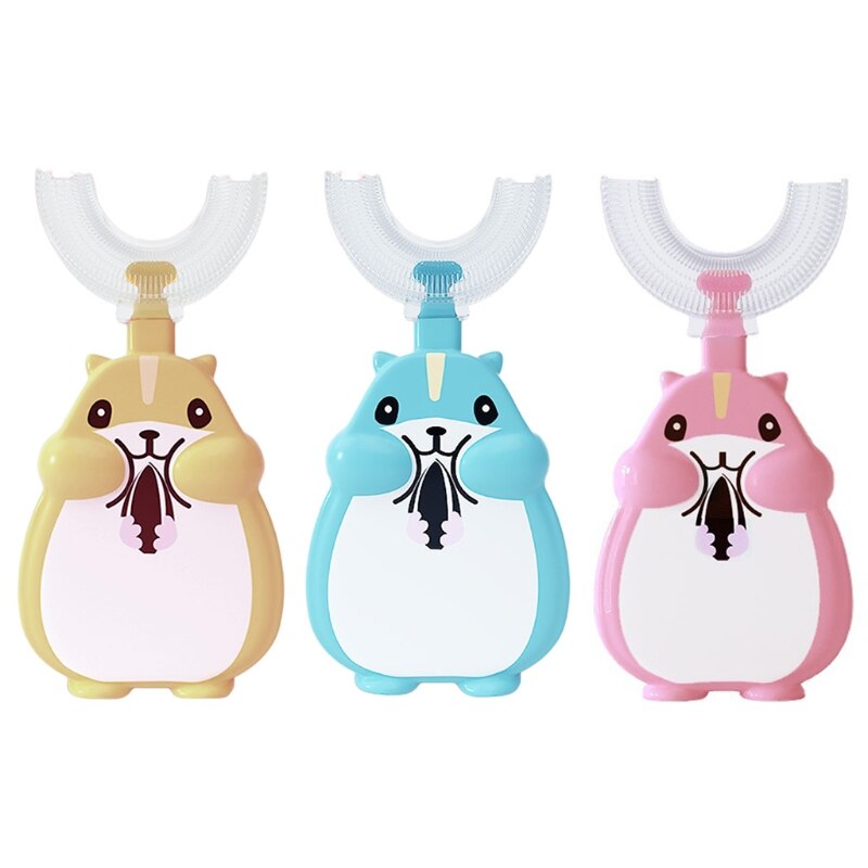 R9JD Cartoon Eekhoorn Baby Kinderen Manual Tandenborstel 360 Graden U-Vormige Tandenborstel