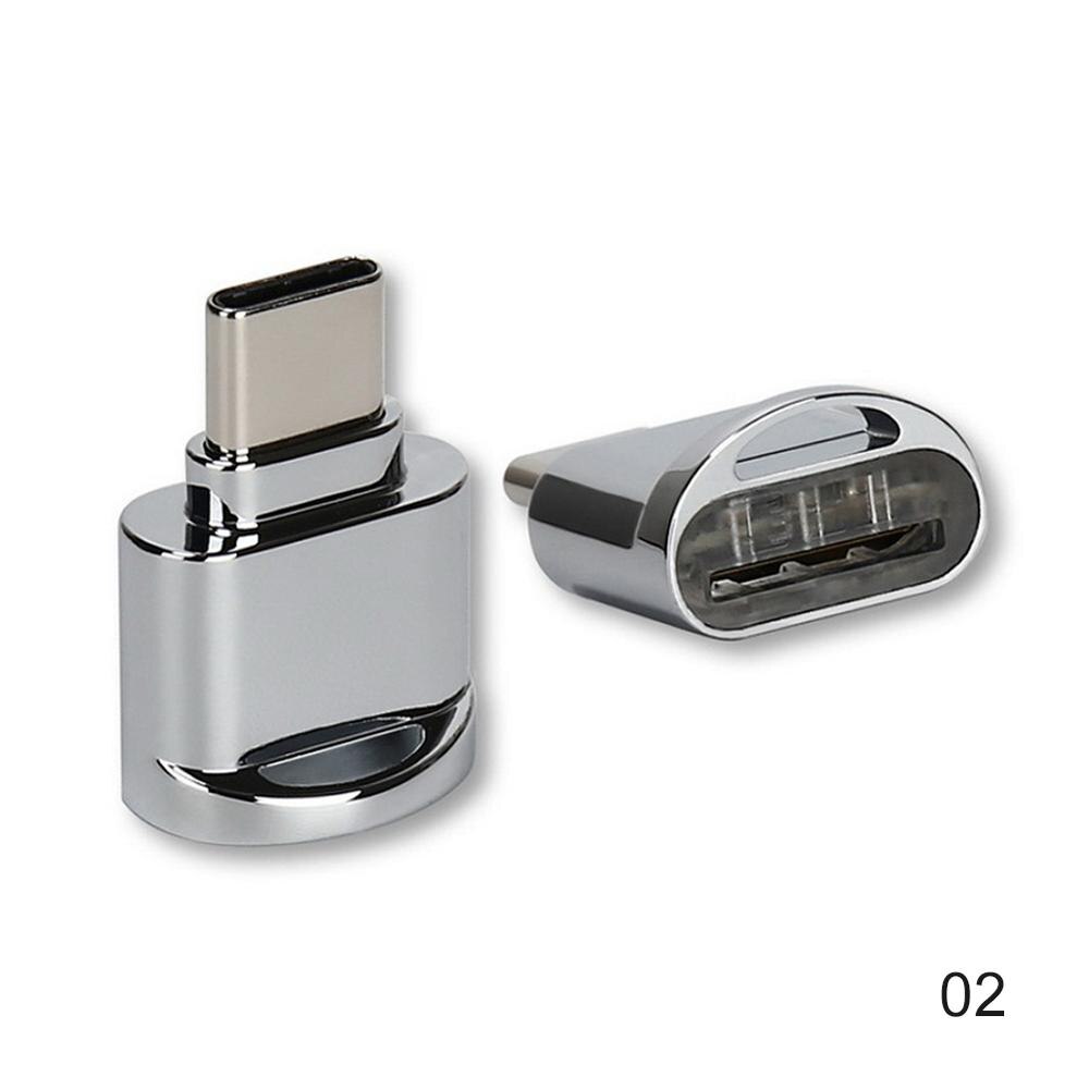 Mini usb portátil tipo c para sd tf cartão de memória ler adaptador conversor usb 3.1 otg adaptador usb c interface leitor de cartão chave: Bright silver
