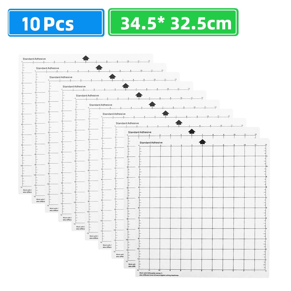 10Pcs Replacement Cutting Mat Transparent PP Material Adhesive Mat with Measuring 12 Inch for Silhouette Cameo Plotter Machine