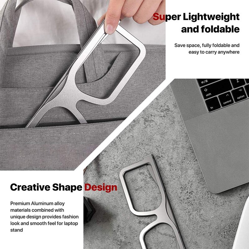 Portable Aluminum Computer Holder Laptop Stand Bracket Cooler Cooling Ergonomic for IPad/Macbook/Notebook Foldable Stand Glasses