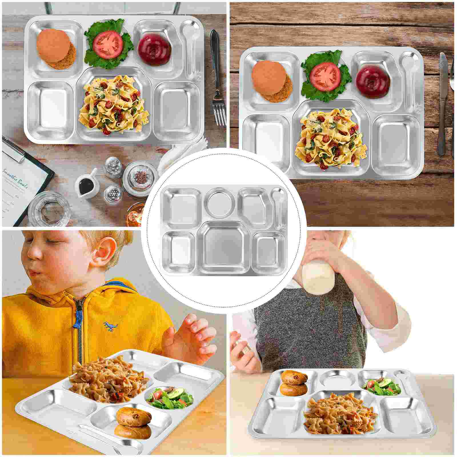 Bandeja de acero inoxidable para servir alimentos, bandeja duradera con 7 Secciones, dividida, color plateado, 1 unidad