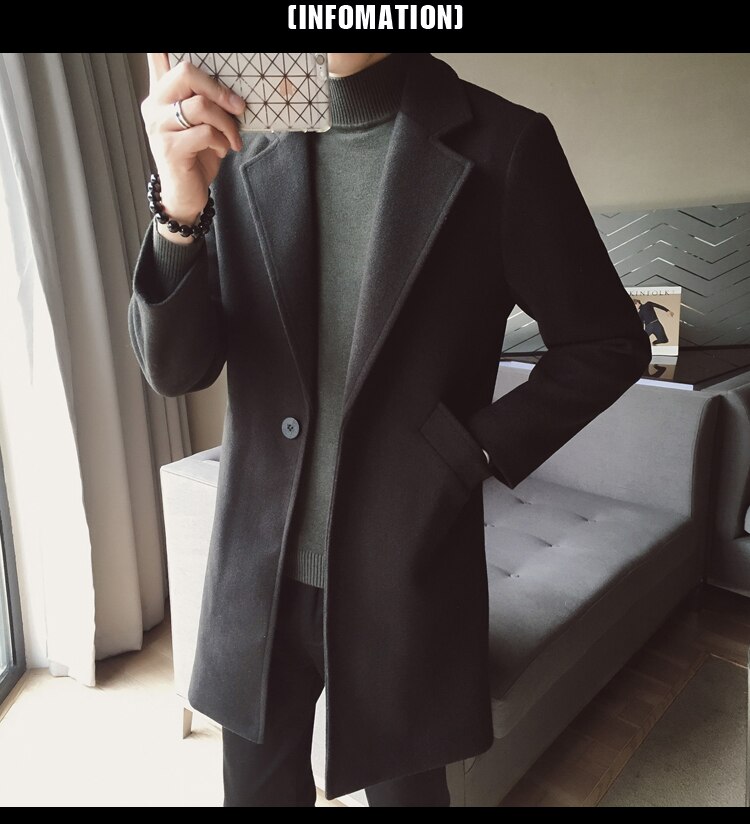 Winter Long Wool Coat Man Brown Warm Man Coat Korean Slim Fit Long Jacket Men Trend Brown Black Coat Men Casaco Masculino: Black / Korean XXL 65-72kg