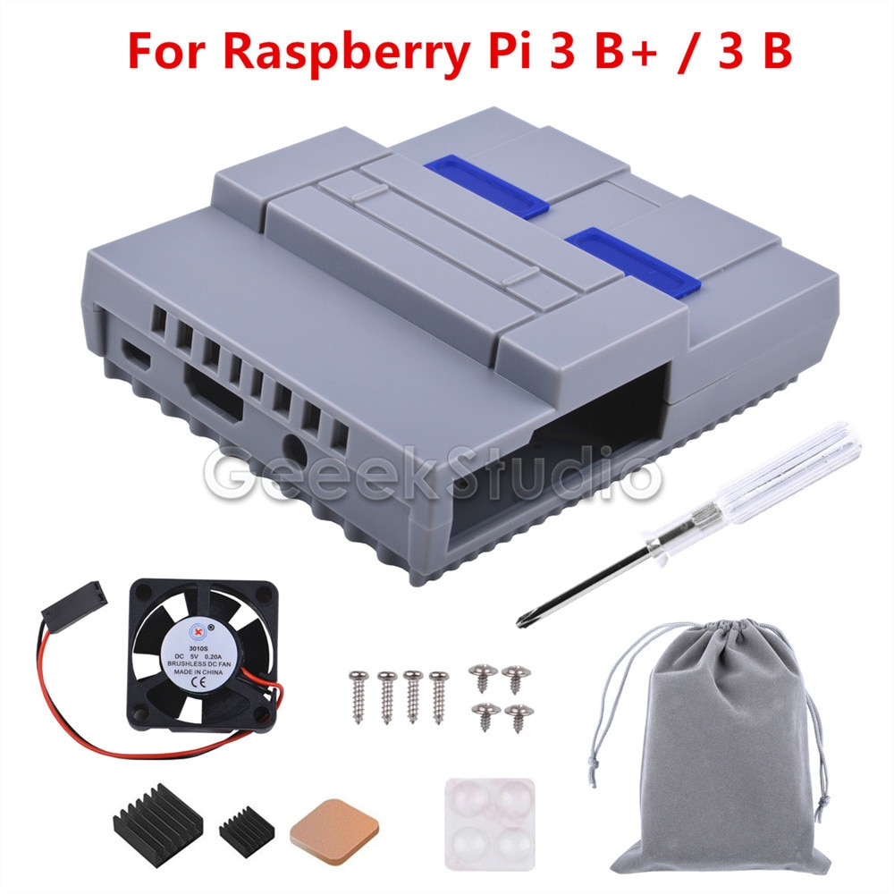 SNES Style Case NES Case Enclosure Kit with Cooling Fan Heatsinks for Raspberry Pi 3 Model B Plus / 3 B / 2 B / NESPi