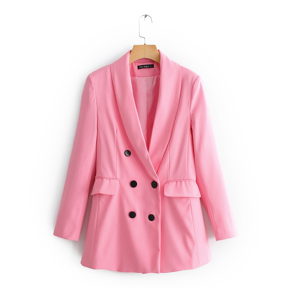 Rosa v-ringad långärmad kostym dam kontorsskräddad krage jacka kostymer kvinnlig tailleur femme