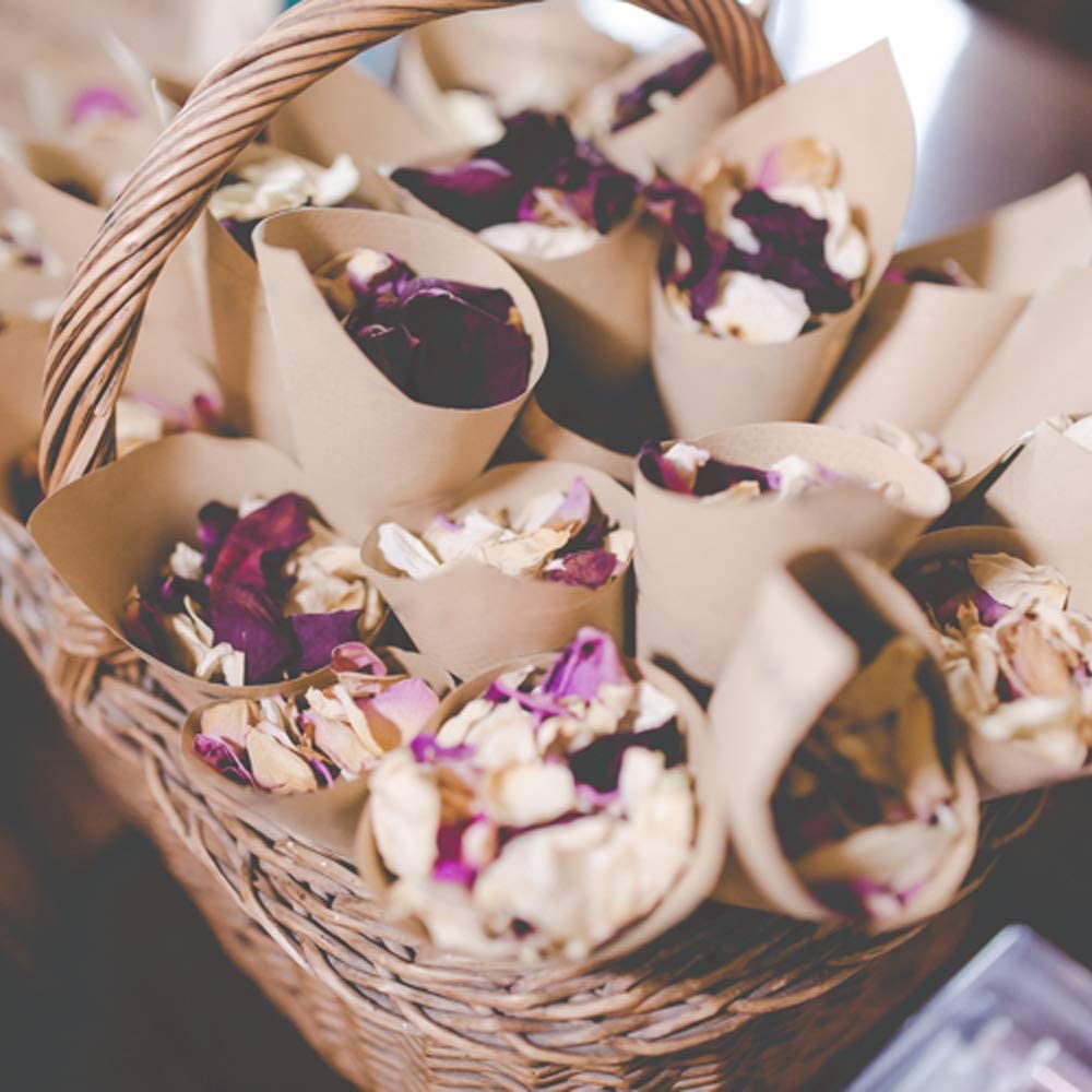 Conos de confeti para boda, 50 piezas, Papel Kraft Vintage, pétalos, soporte de flores, decoraciones nupciales para