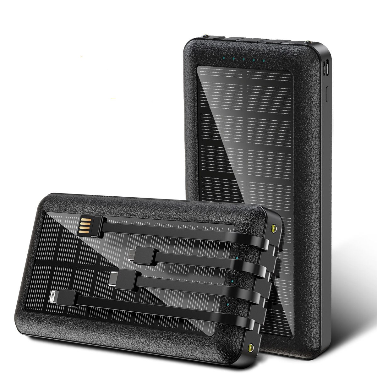 80000Mah Solar Power Bank Snel Opladen Externe Batterij Draagbare Power Bank Met 3 Oplaadkabel: Wireless black