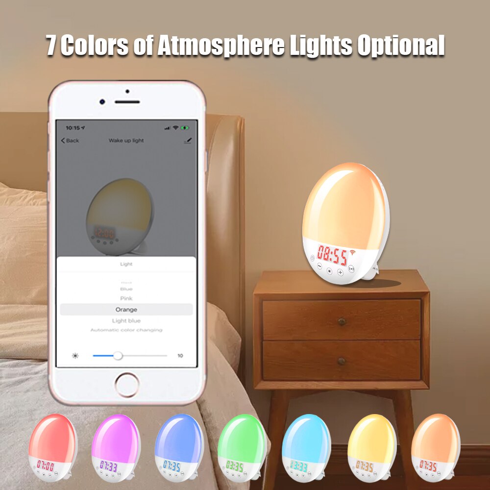 WiFi Clever aufwachen hoch Licht Wecker mit 7 Farben Sonnenaufgang Sonnenuntergang Clever Leben durch Tuya ZigBee 3,0 Hub Funktioniert mit Alexa Google Hause