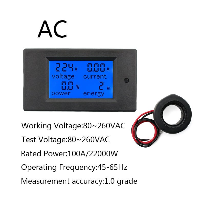 20A 100 EINE AC 80-260V DC 6,5-100 V Digitale LED-anzeige Voltmeter Amperemeter Wattmeter Energie energie Meter 12V 24V 110V 220V Volt Tester: 100A Meter CT Spule