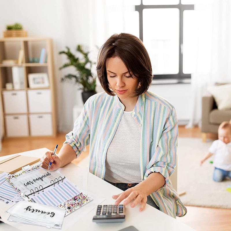 A6 Binder Pocket with Notebook Cover,PVC Binder Cover,Waterproof 6-Ring Binder,Notebook,Expense Budget Sheet