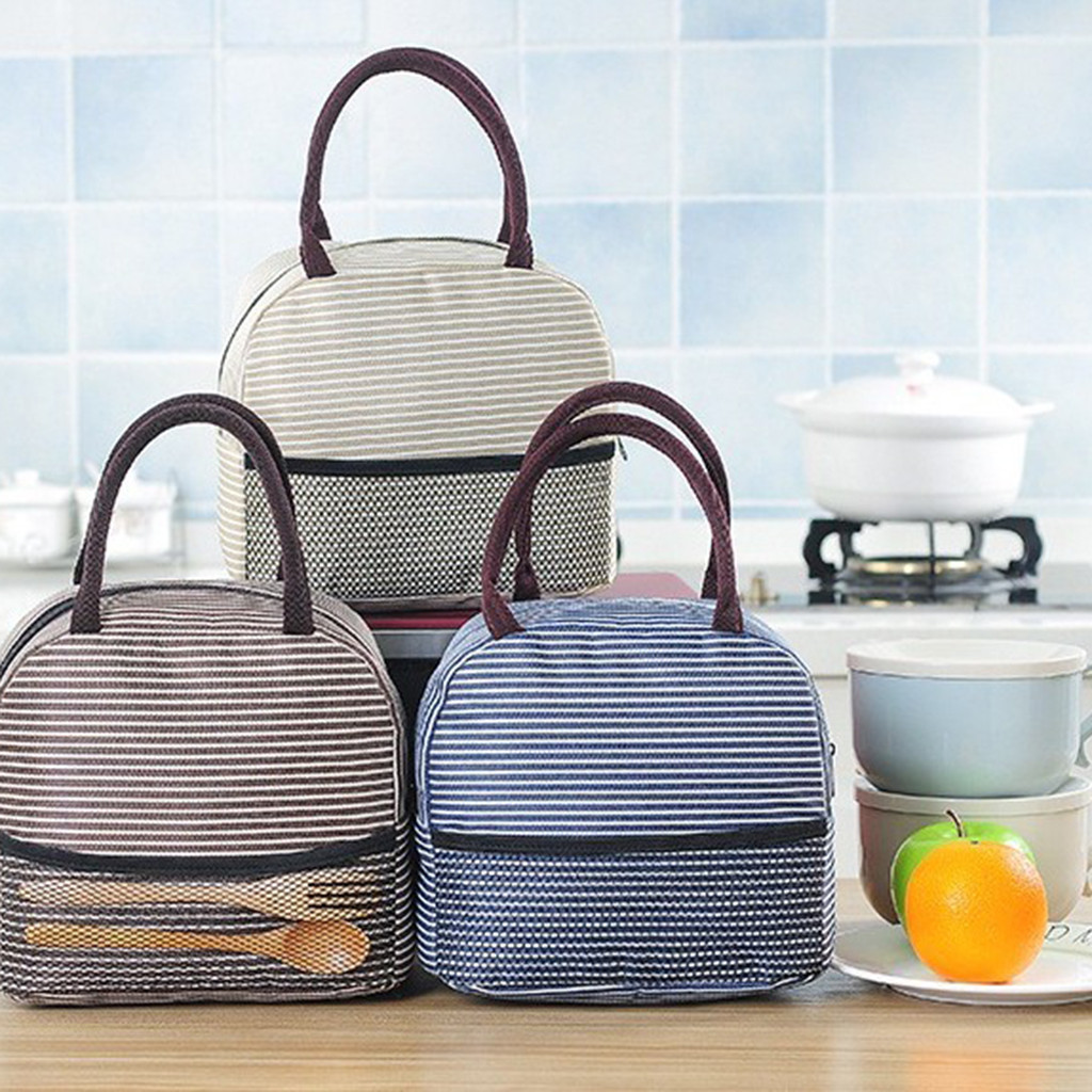 Draagbare Streep Lunch Tas Thermische Canvas Voedsel Container Tote Handtas Lunch Zakken Termica Lunch Tas Voedsel Zak Voor Vrouwen Mannen kid